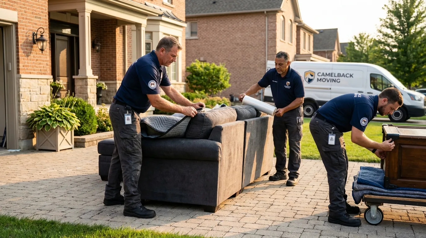 Large estate moving crew wrapping furniture in Long Beach, WA