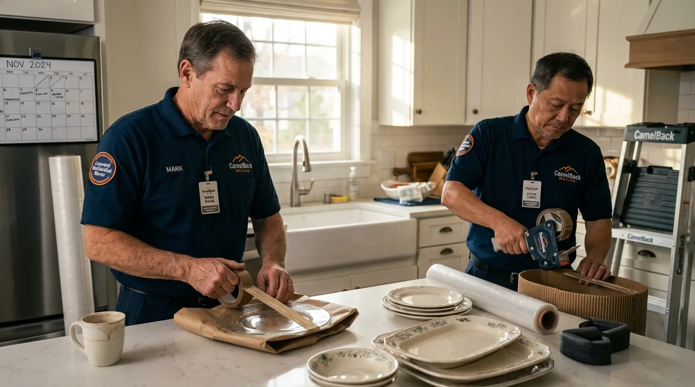 Professional crew packing kitchen dishware in Long Beach, WA